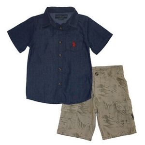 US Polo Assn Boys Woven Button Up Shirt 2pc Set  5